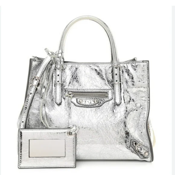 BALENCIAGA Metallic Calfskin Papier Mini A4 Tote Silver - Picture 1 of 15